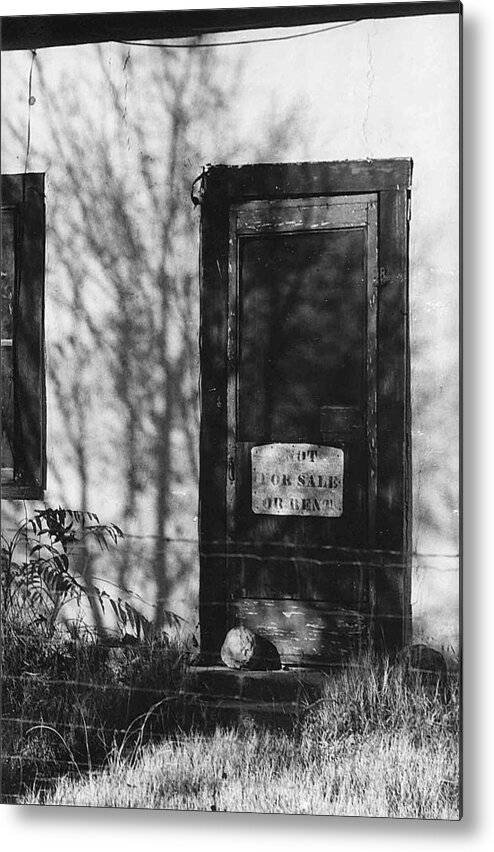 Not For Sale Or Rent Sign Front Door Ghost Town Dos Cabezos Arizona Black And White Metal Print featuring the photograph Not for sale or rent sign front door ghost town Dos Cabezos Arizona by David Lee Guss