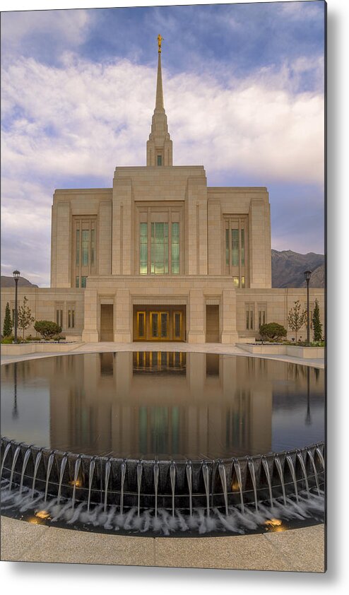 Utah Metal Print featuring the photograph Ogden Temple Fountain by Dustin LeFevre