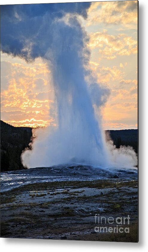 National Metal Print featuring the photograph Old Faithful at Sunrise by Edward Fielding