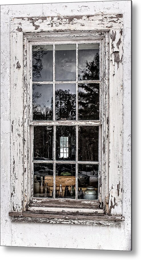 House Metal Print featuring the photograph Old Twelve pane window with antique bottles by Edward Fielding