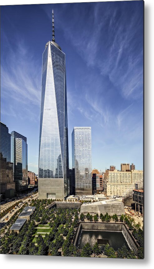 World Trade Center Metal Print featuring the photograph One World Trade Center Reflecting Pools by Susan Candelario