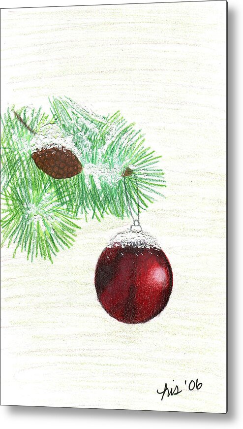 Christmas Metal Print featuring the drawing Ornament by Lisa Blake