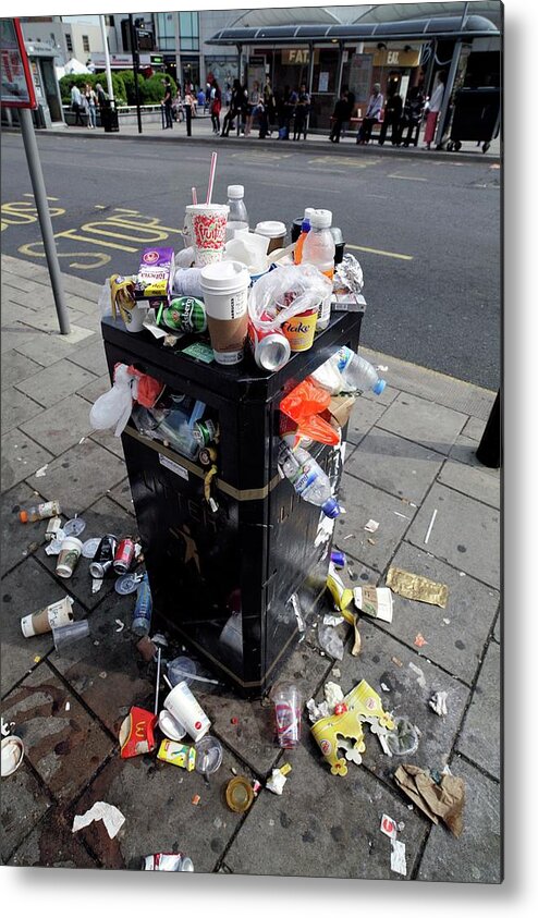 Human Metal Print featuring the photograph Overflowing Litter Bin by Martin Bond/science Photo Library