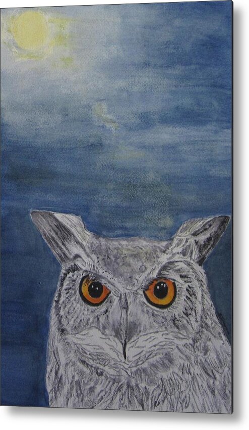 Owl Metal Print featuring the painting Owl by moonlight by Elvira Ingram