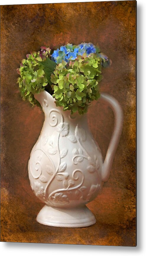 Floral Metal Print featuring the photograph Painted Hydrangeas by Trina Ansel
