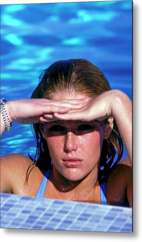 Swimwear Metal Print featuring the photograph Patti Hansen In A Swimming Pool by Arthur Elgort