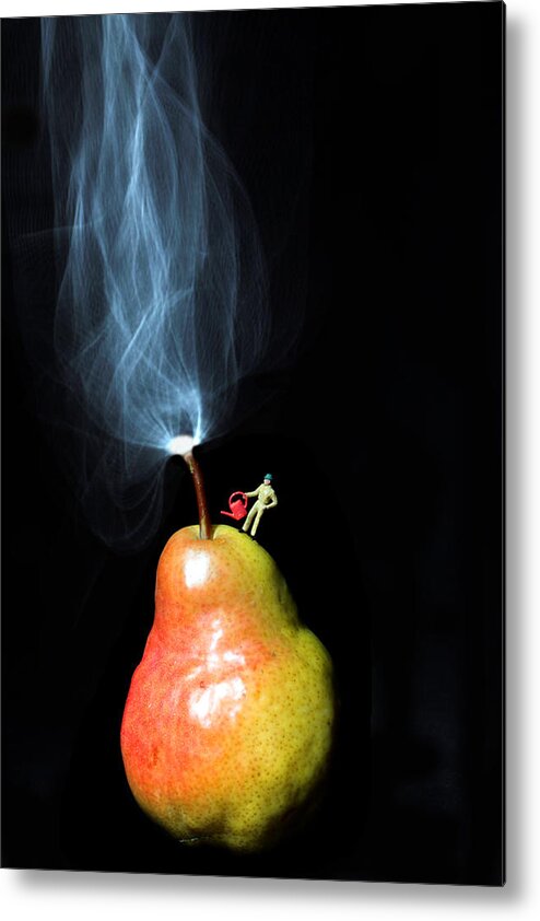 Pear Metal Print featuring the photograph Pear And Smoke little people on food by Paul Ge