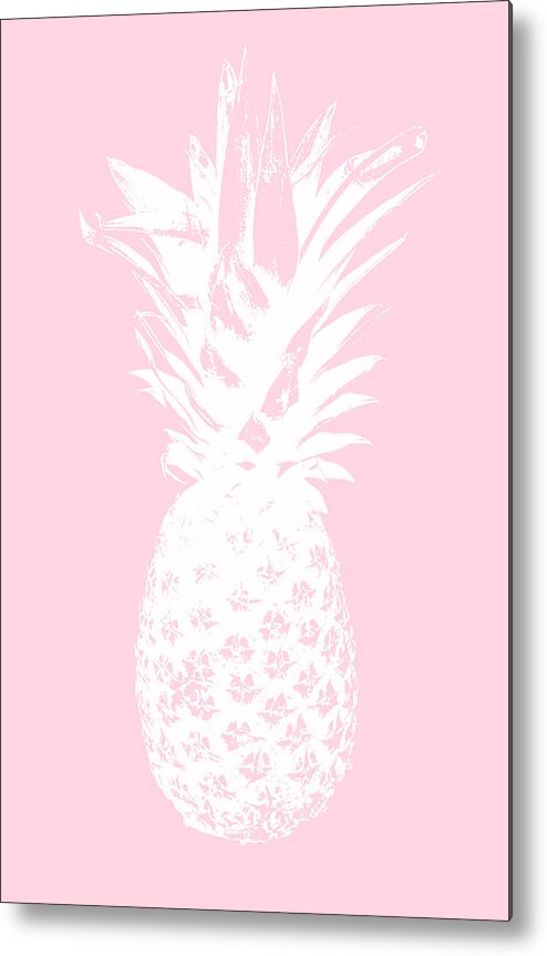 Pineapple Metal Print featuring the mixed media Pink and White Pineapple by Linda Woods