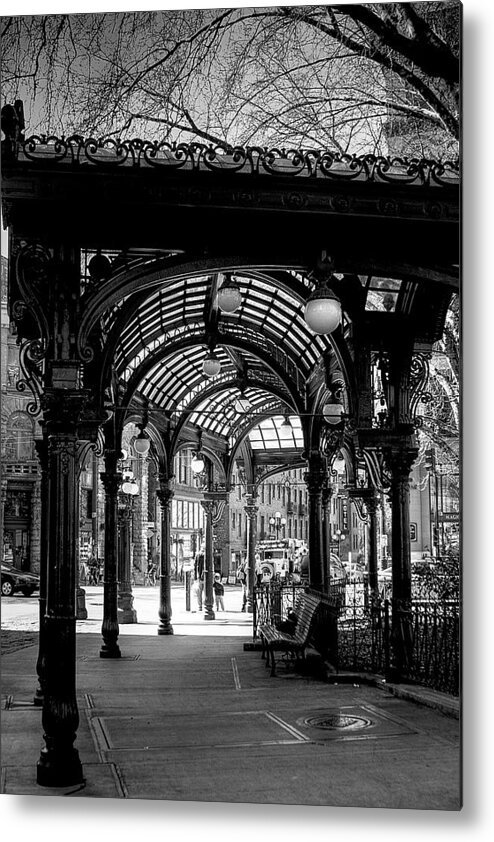 Black And White Metal Print featuring the photograph Pioneer Square Pergola by David Patterson