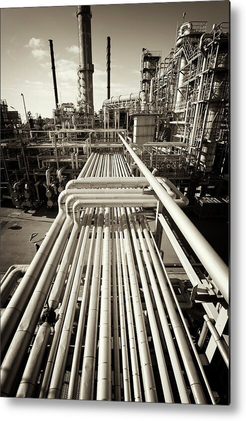 Day Metal Print featuring the photograph Pipework On An Oil And Gas Refinery by Christian Lagerek/science Photo Library