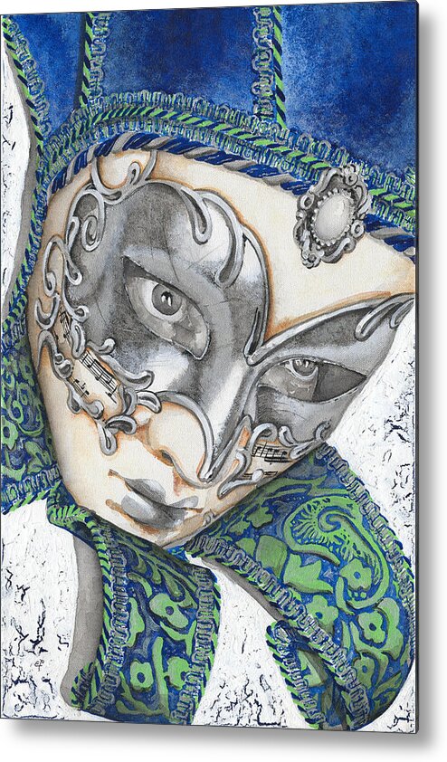 Acrylic Metal Print featuring the painting Portrait In Blue Venetian Mask - Venice - Acryl - Elena Yakubovich by Elena Daniel Yakubovich