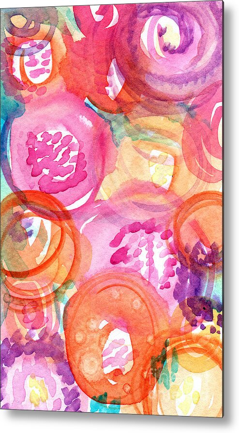 Flowers Metal Print featuring the painting Purple and Orange Flowers by Linda Woods