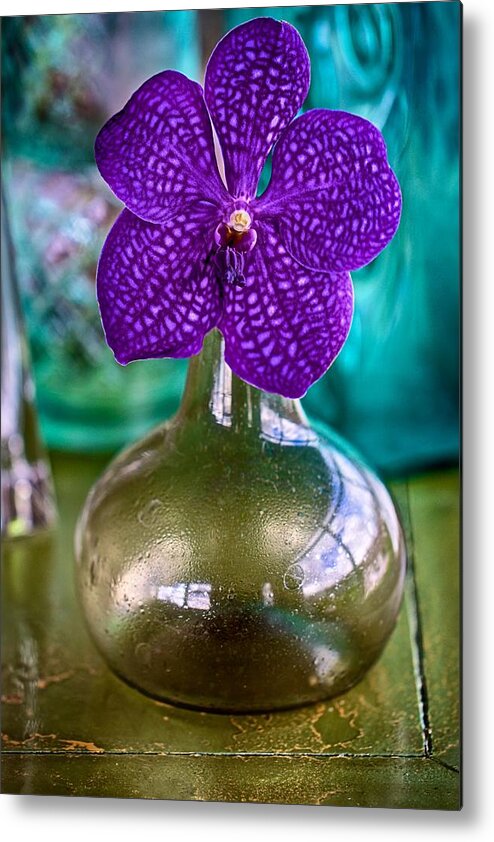 Purple Metal Print featuring the photograph Purple Orchid in Vase by Jade Moon 