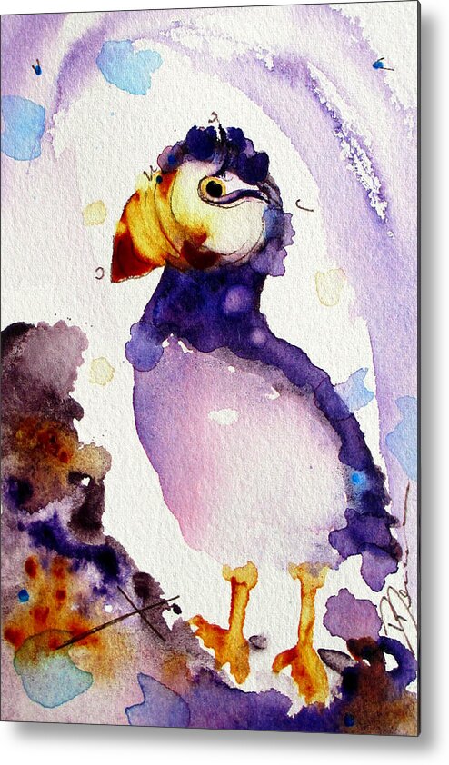 Puffin Art Metal Print featuring the painting Purple Puffin by Dawn Derman