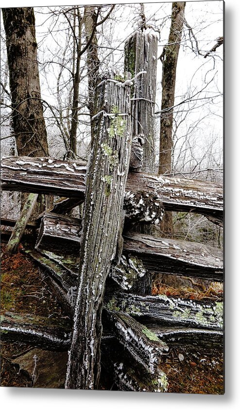 Landscape Metal Print featuring the photograph Rail Fence With Ice by Daniel Reed