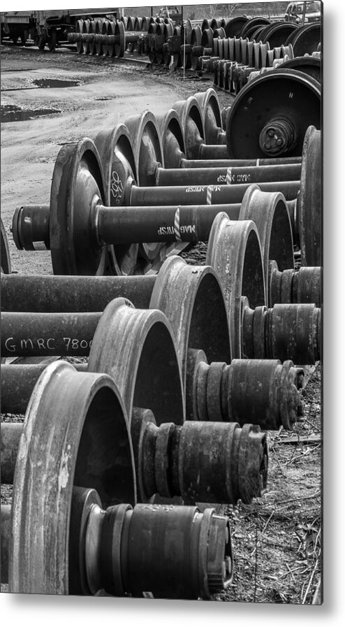 Archival Pigment Print Metal Print featuring the photograph Railroad Wheels by Thomas Lavoie