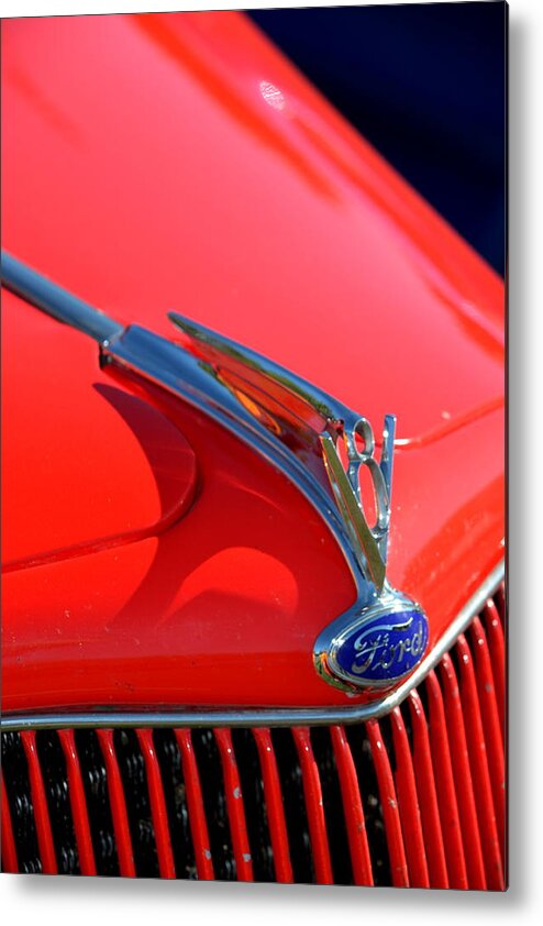 Red Metal Print featuring the photograph Red Ford Hood by Dean Ferreira