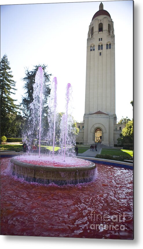 Sports Equipment Metal Print featuring the photograph Red Fountain and Hoover Tower Stanford University by Jason O Watson
