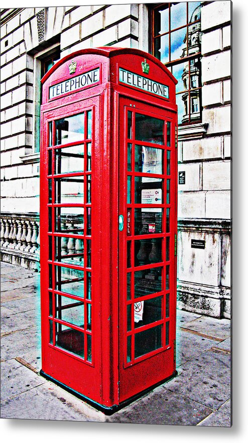 Telephone Box Metal Print featuring the photograph Red telephone box call box in London by Tom Conway