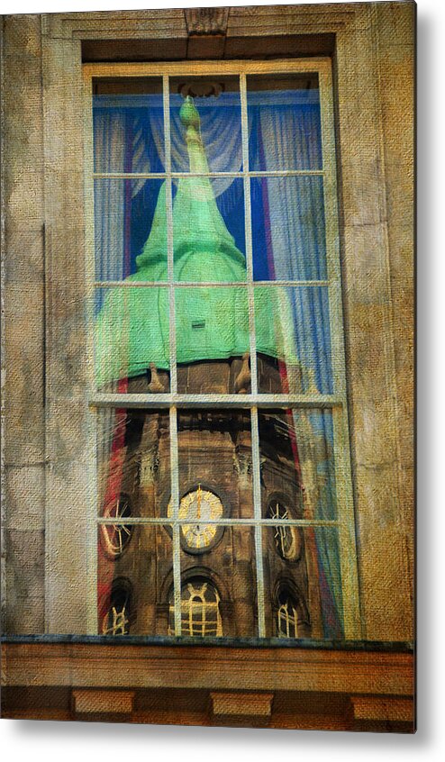 Ireland Metal Print featuring the photograph Reflections of Watch Tower of Dublin Castle. Streets of Dublin. Painting Collection by Jenny Rainbow