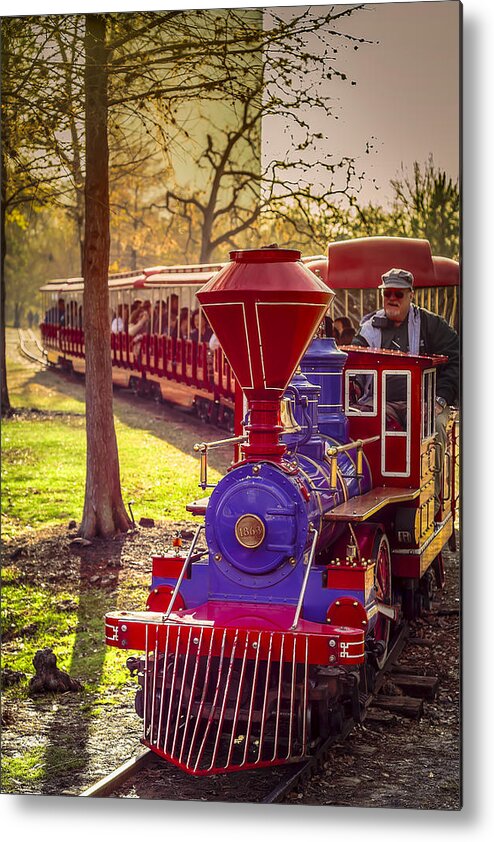 Train Metal Print featuring the photograph Riding out of the Sunset on the Hermann Park Train by David Morefield