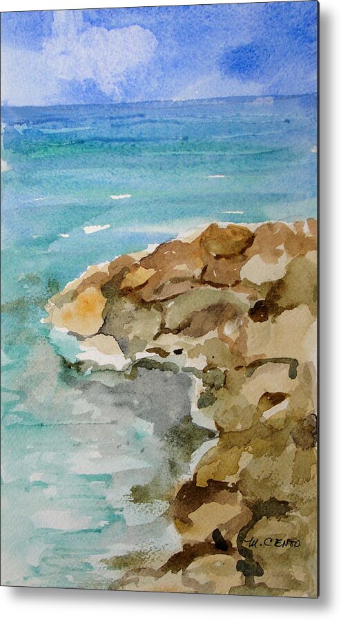 Seascape Metal Print featuring the painting Rock Jetty by Mafalda Cento