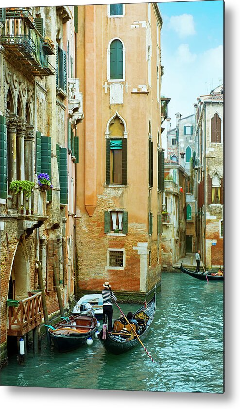 Heterosexual Couple Metal Print featuring the photograph Romantic Venice Views From Gondola by Caracterdesign