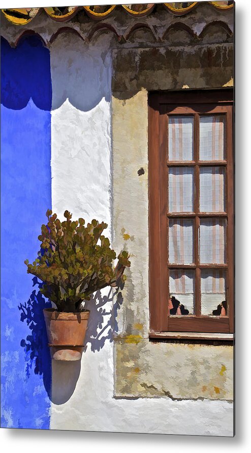 Artistic Metal Print featuring the photograph Rustic Brown Window of the Medieval Village of Obidos by David Letts