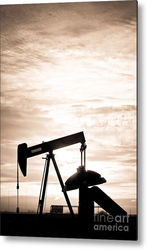 Oil Metal Print featuring the photograph Rustic Oil Well Pump Vertical Sepia by James BO Insogna