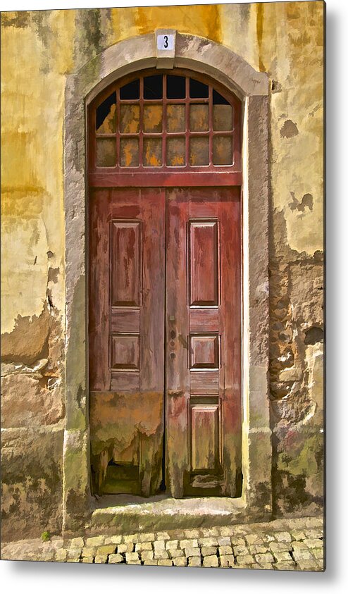 Rustic Metal Print featuring the photograph Rustic Red Wood Door of the Medieval Village of Pombal by David Letts