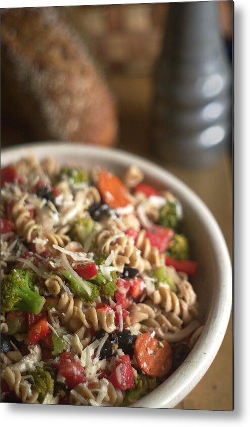 Pasta Salad Metal Print featuring the photograph Rustic Whole Wheat Pasta Salad Food Image by Suzanne Powers