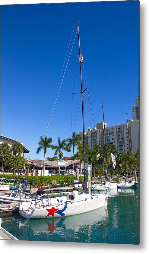 Sailboat Metal Print featuring the photograph Miami Beach Marina Sailboat with Red Star by Carlos Diaz