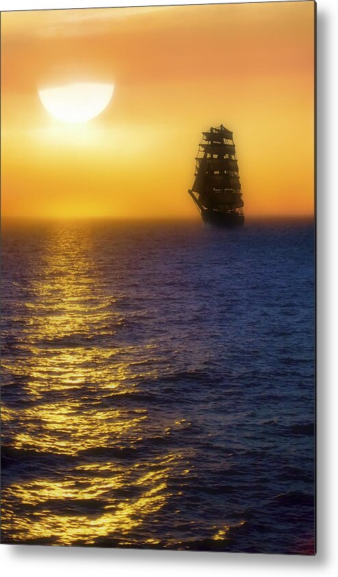 Sailing Ship Metal Print featuring the photograph Sailing out of the Fog at Sunrise by Jason Politte