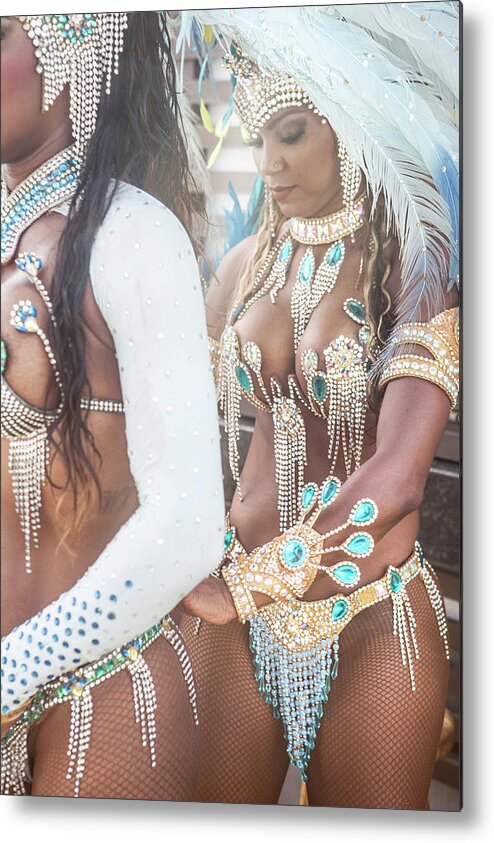 Adjusting Metal Print featuring the photograph Samba Dancers Getting Ready, Rio De by Jag Images