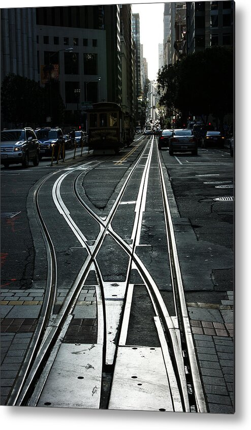 Georgia Mizuleva Metal Print featuring the photograph San Francisco Silver Cable Car Tracks by Georgia Mizuleva