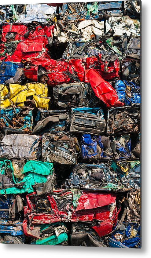 Scrap Cars Metal Print featuring the photograph Scrap cars colorful heap by Matthias Hauser