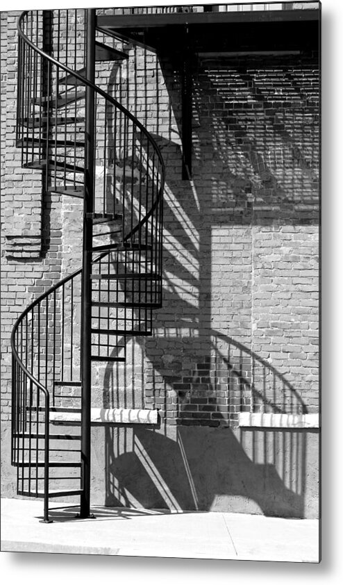Fire Escape Metal Print featuring the photograph Sculptural Architecture 3 BW by Mary Bedy