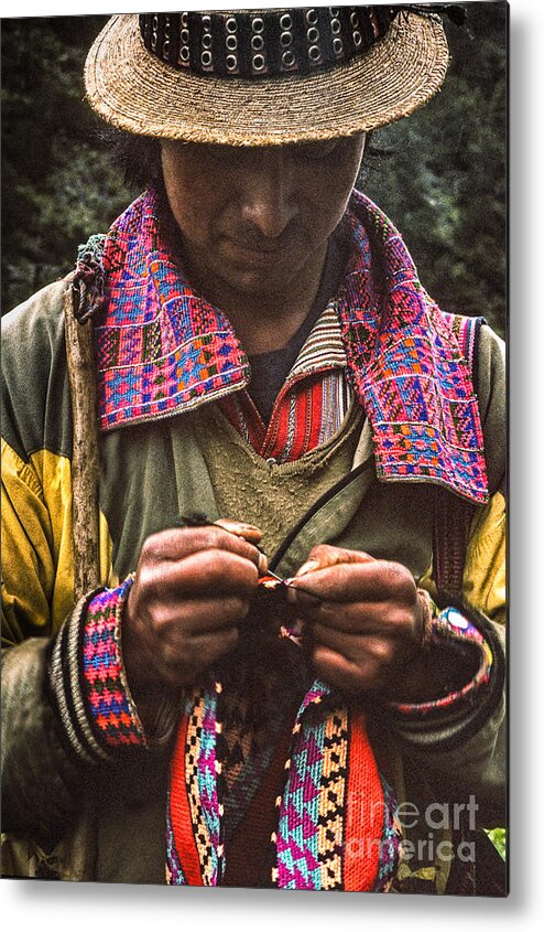 E-6 Metal Print featuring the photograph Shepherd Crocheting by Tina Manley