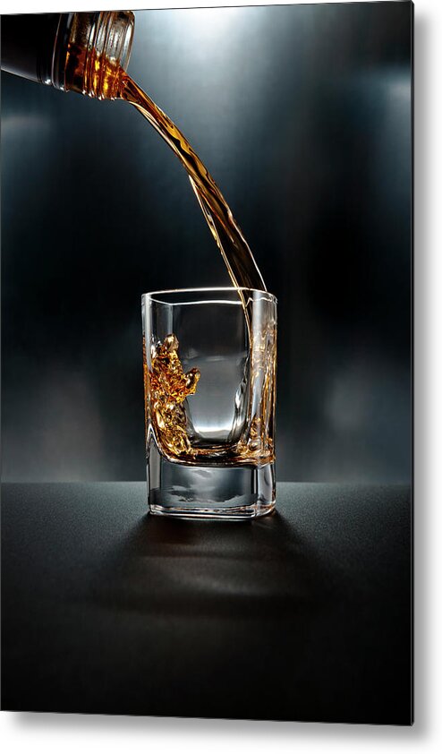 Alcohol Metal Print featuring the photograph Shot Glass Drink On Black by Chris Stein