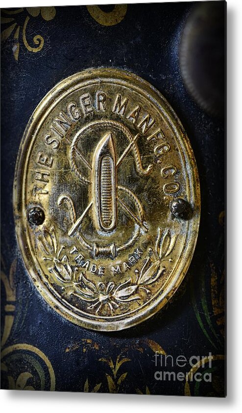 Paul Ward Metal Print featuring the photograph Singer Sewing Machine Badge Close Up by Paul Ward
