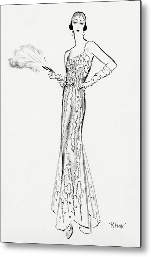 Beauty Metal Print featuring the digital art Sketch Of Munoz Wearing Evening Gown by Rene Bouet-Willaumez