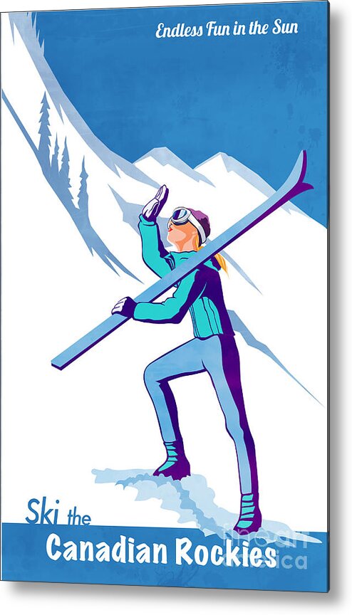 Ski Poster Metal Print featuring the painting Ski the Rockies by Sassan Filsoof