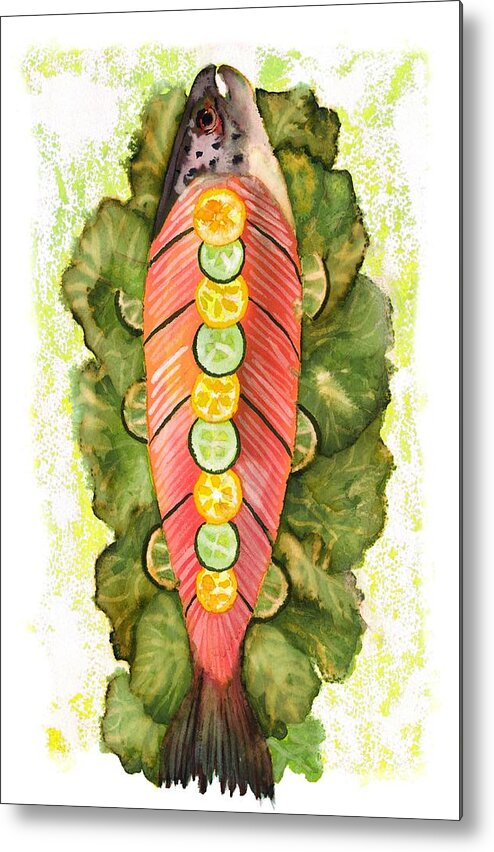 Watercolor Painting Metal Print featuring the drawing Smoked Salmon Platter by Tess Stone