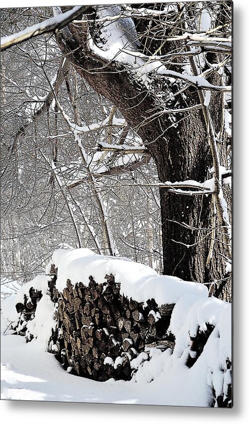 Snow Metal Print featuring the photograph Snow on the Woodpile by Nina-Rosa Dudy