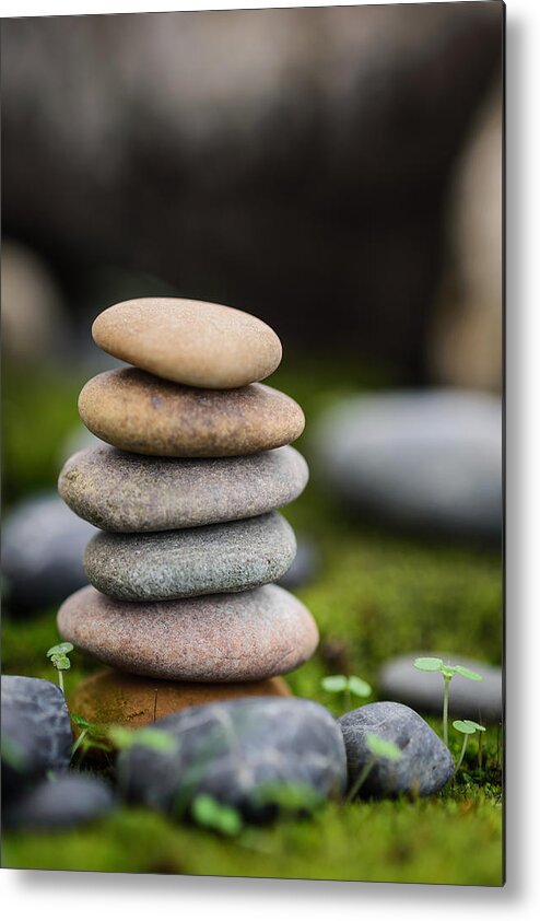 Peaceful Metal Print featuring the photograph Stacked Stones B2 by Marco Oliveira