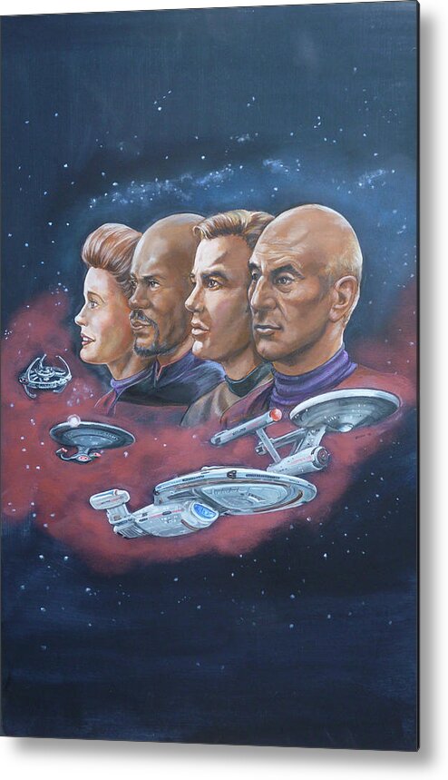 Star Trek Metal Print featuring the painting Star Trek tribute Captains by Bryan Bustard