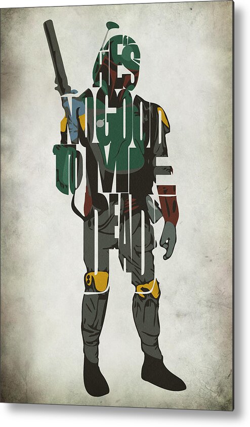 Boba Fett Metal Print featuring the painting Star Wars Inspired Boba Fett Typography Artwork by Inspirowl Design