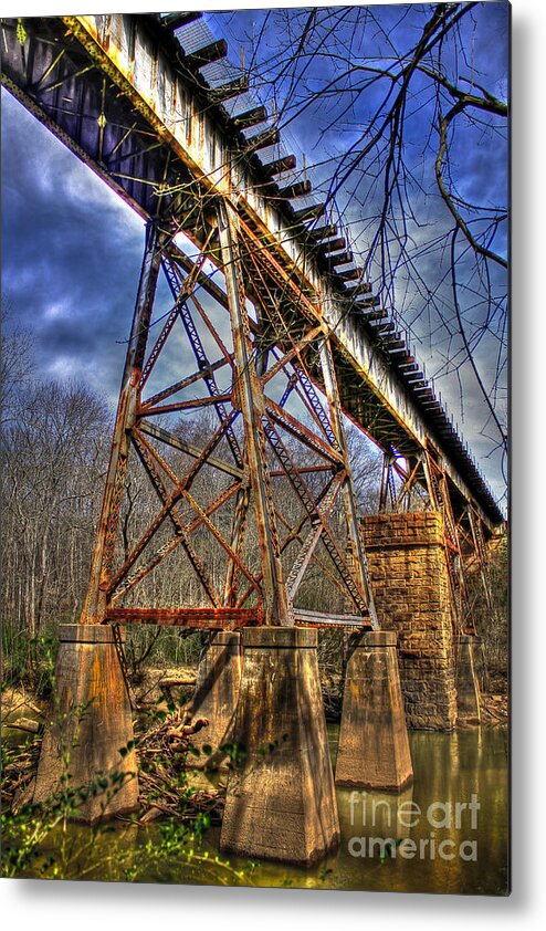Reid Callaway Railroad Metal Print featuring the photograph Steel Strong RR Bridge Over the Yellow River by Reid Callaway