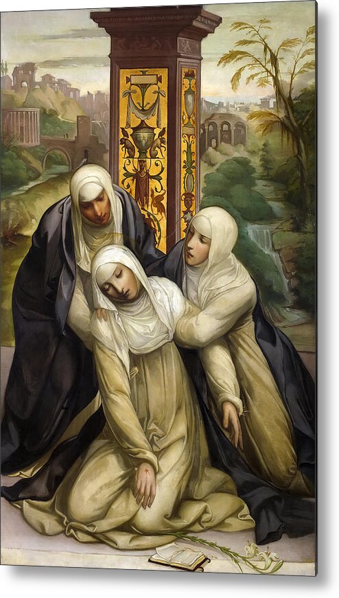 Eduardo Rosales Metal Print featuring the painting Stigmatization of St. Catherine of Siena by Eduardo Rosales