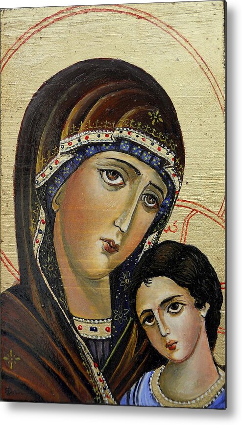 Icon Metal Print featuring the painting St.Mary with Jessus by Sorin Apostolescu